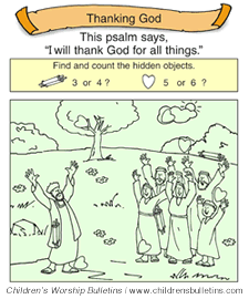 Children's church bulletin about Thanksgiving for ages 3-6